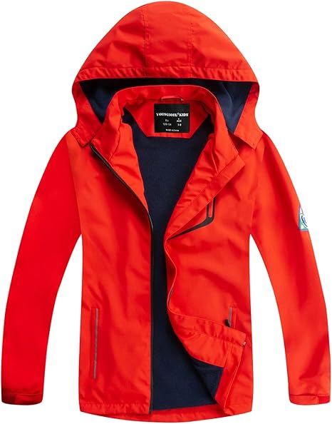 YoungSoul Boys Girls Waterproof Jackets Kids Lightweight Fleece Lined Raincoat with Detachable Hood