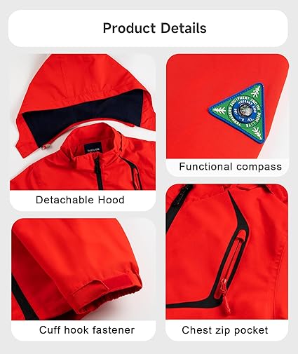 YoungSoul Boys Girls Waterproof Jackets Kids Lightweight Fleece Lined Raincoat with Detachable Hood